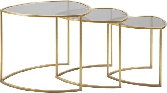 Set Tre tavolini da caffè Ø60X50-50X45-40X40 cm piano in vetro e struttura dorata
