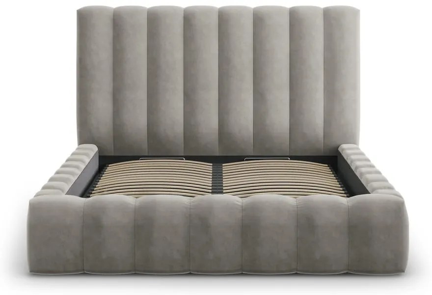Letto matrimoniale imbottito grigio chiaro con contenitore con griglia 200x200 cm Kelp - Micadoni Home