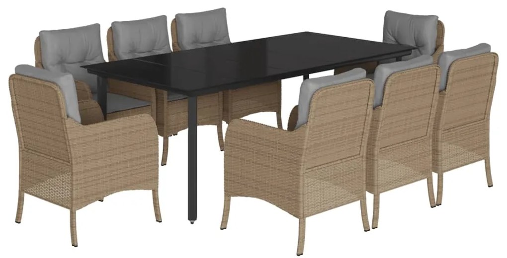 Set da pranzo da giardino 9 pz con cuscini beige in polyrattan