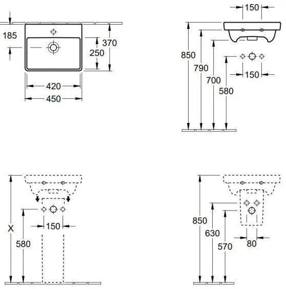 Villeroy & Boch 73584501 - Lavabo sospeso AVENTO 45x37 cm ceramica/bianco