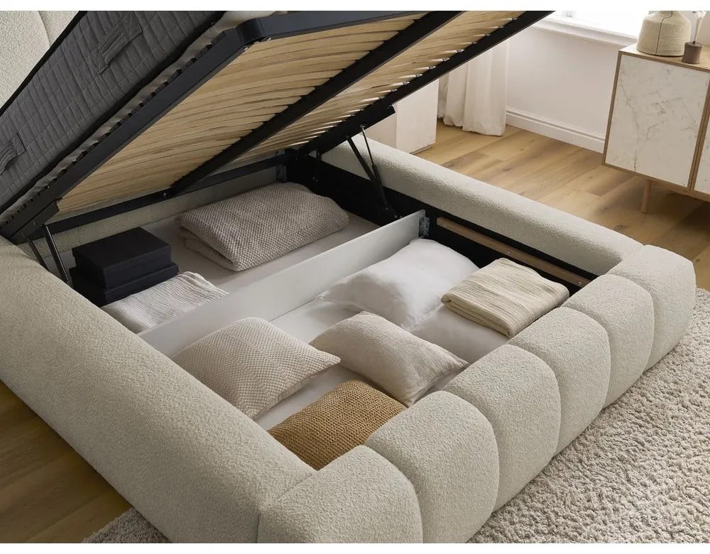 Letto matrimoniale imbottito beige contenitore e rete inclusi 140x190 cm Denali - Bobochic Paris