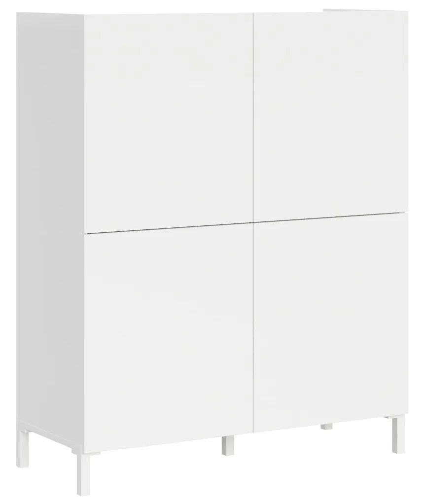 Madia e Porta TV Solaria bianco lucido con ante e cassetti, 4 Ante / 90x35x110 cm