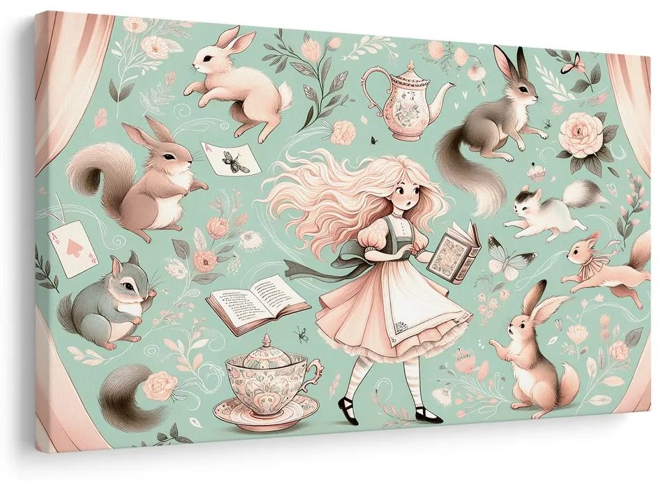 Quadro su tela – Ragazza magica e coniglietti