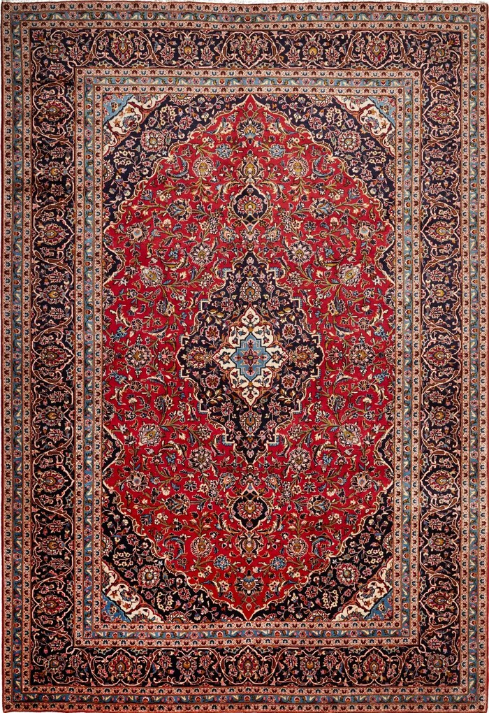 Kashan Tappeto persiano 360 x 250 Blu (Iran) Annodato A Mano