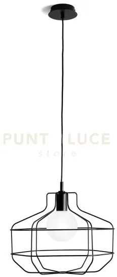 Wire sospensione gabbia 1 luce nero vetro opalino attacco g9