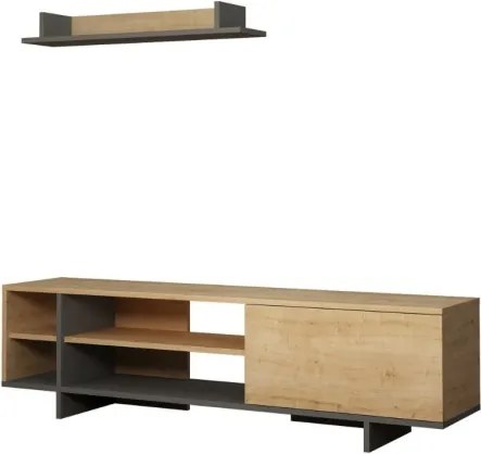Mobile Porta TV 160 Cm Con Vani E Mensola Superiore Stockton Rovere E Antracite