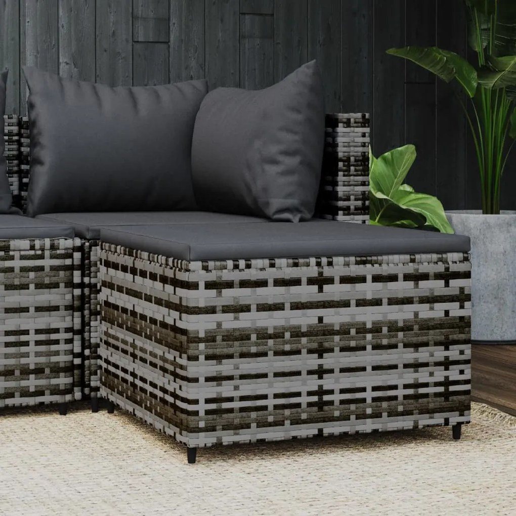 Poggiapiedi da giardino con cuscino in polyrattan grigio