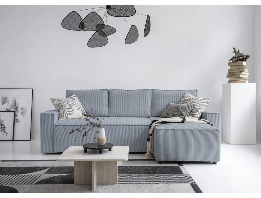 Divano letto angolare in velluto a coste grigio chiaro Brave Dave - Miuform