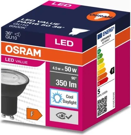 Lampadina LED VALUE PAR16 GU10/4,5W/230V 4000K 36° nero - Osram