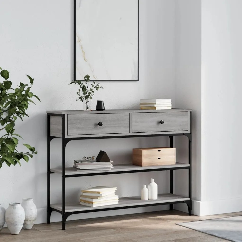 Tavolino Consolle Grigio Sonoma 100x25x75cm Legno Multistrato /