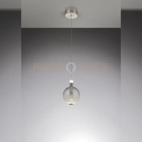 Aurora - lampada a sospensione singola, tubo nichel satinato con ve...