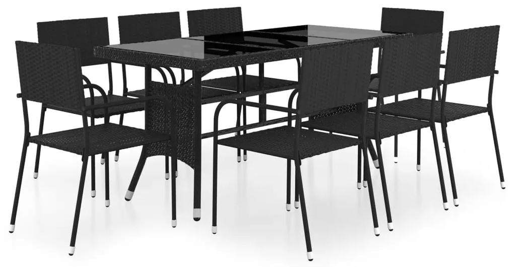 Set mobili da pranzo per giardino 9 pz in polyrattan nero