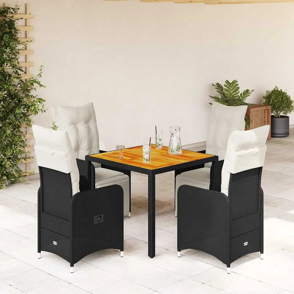 Set Bistrò Da Giardino 5 Pz Con Cuscini İn Polyrattan Nero /