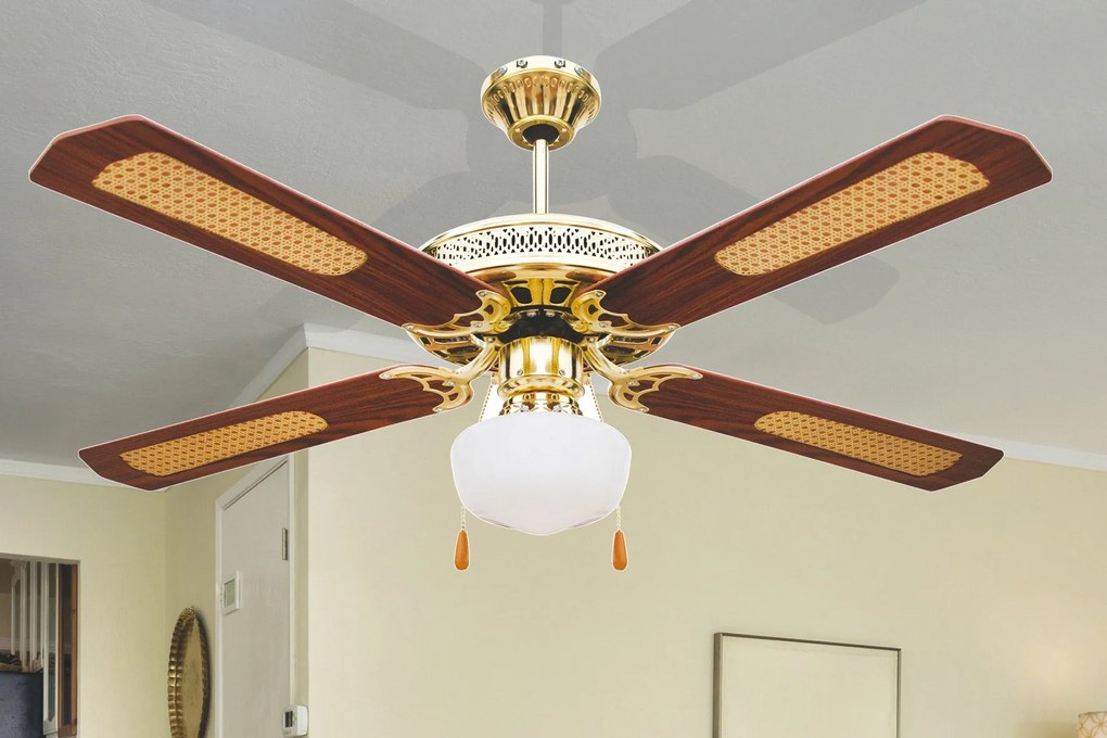 Ventilatore da Soffitto con 4 Pale e Lampada Ø130cm 3 Velocità  Kooper Windy Marrone...
