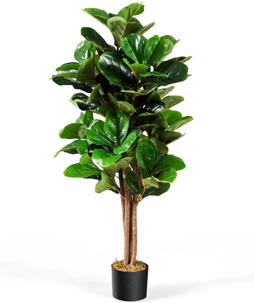 Costway Ficus lyrata artificiale da 1,2m da interno ed esterno, Piante finte con foglie realistiche in PEVA vaso in PP