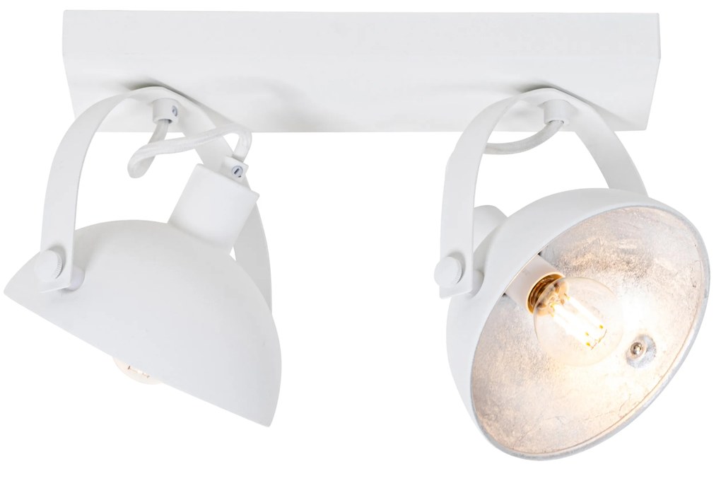 Plafoniera industriale bianca con argento 2 luci orientabili - Magnax