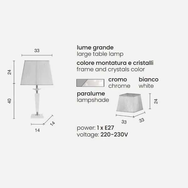 Lume da tavolo 33x64 cm CHERUBINI in vetro e cristallo ottico Bianco