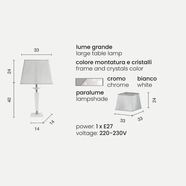 Lume da tavolo CHERUBINI in vetro e cristallo ottico GRANDE BIANCO