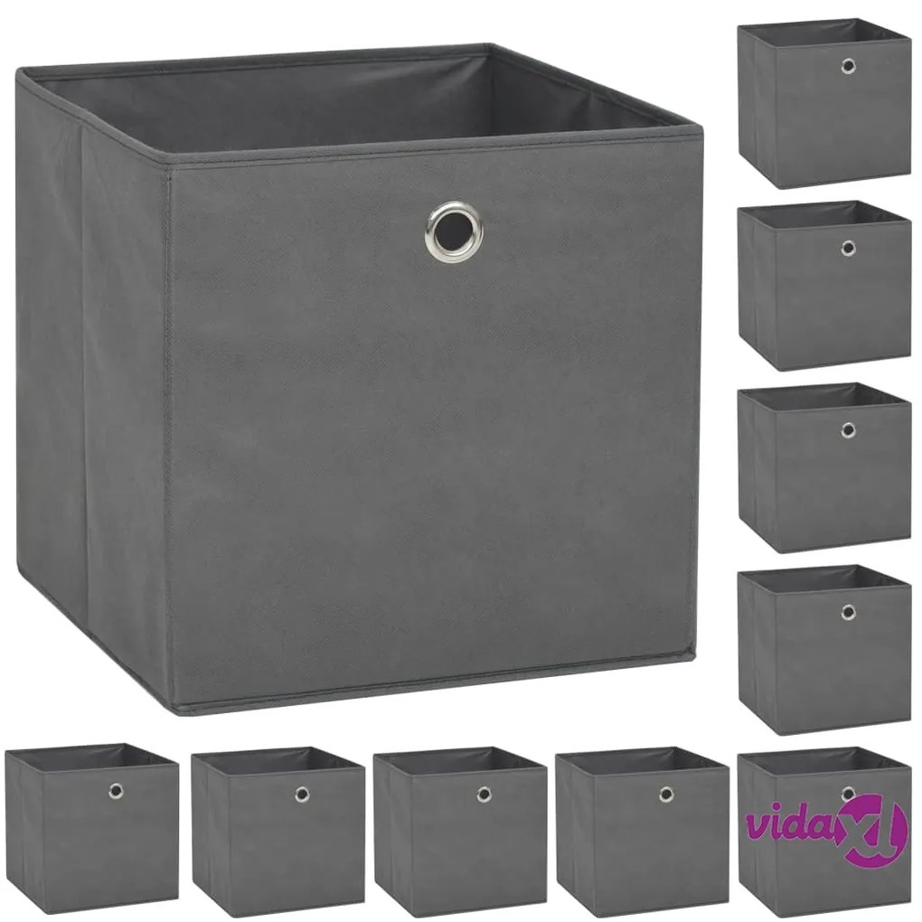 vidaXL Contenitori 10 pz in Tessuto non Tessuto 32x32x32 cm Grigio