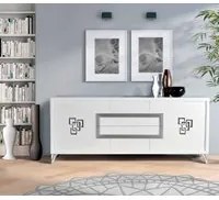 Credenza in frassino 2 porte laccato bianco poro aperto - argento con zoccolo l.210 p.50 h.85