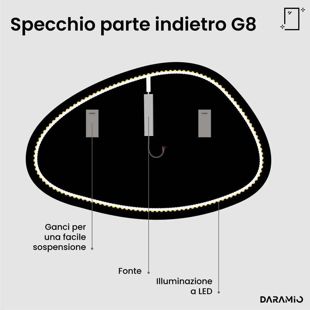 Specchio a forma di ciottolo con luce LED G8