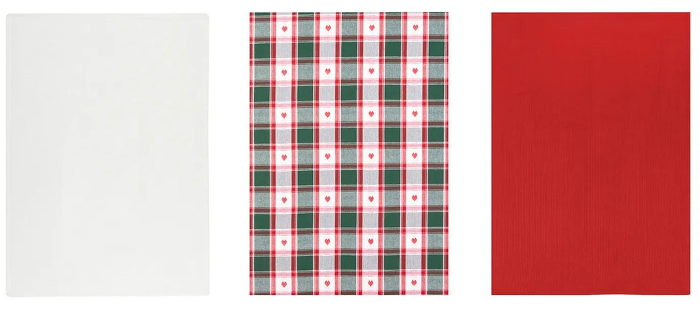 Set 3 strofinacci tartan cuori con cestino