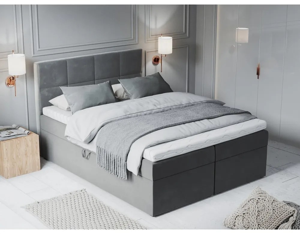Letto boxspring grigio con contenitore 160x200 cm Mimicry - Mazzini Beds