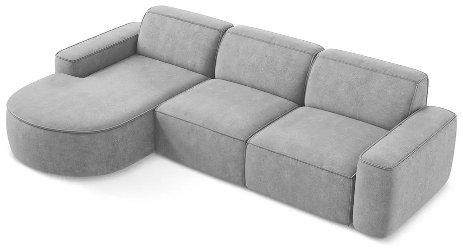 Divano angolare grigio chiaro (con penisola a sinistra/con chaise lounge) con rivestimento in ciniglia Omao – Makamii