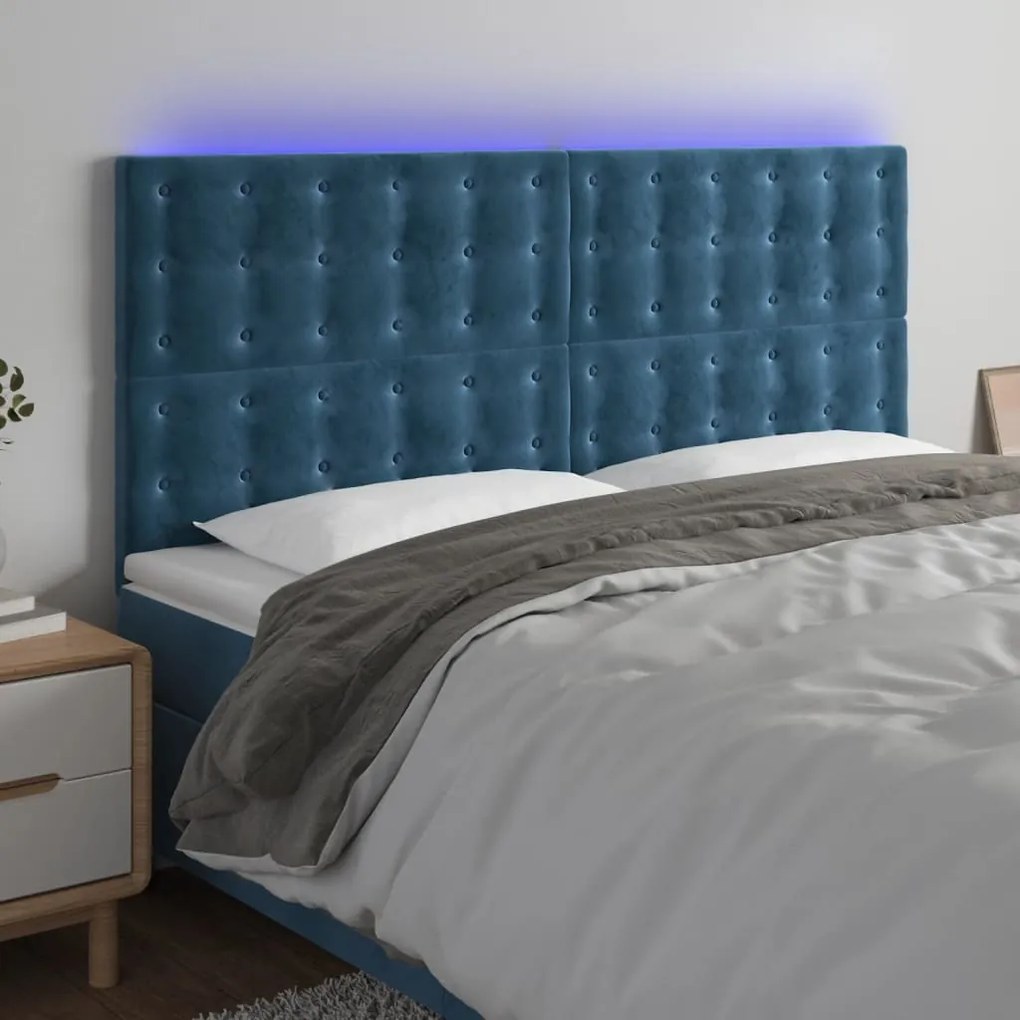 Testiera A Led Blu Scuro 180x5x118/128 Cm İn Velluto /