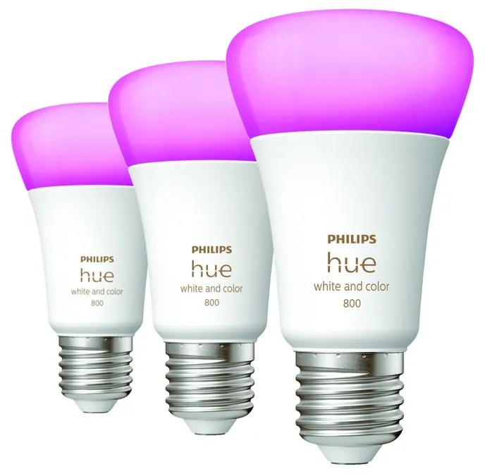 Set da 3 lampadine LED, E27 goccia, trasparente, luce cct e rgb, 9W= 806LM (equiv 60 W), 42° dimmerabile, PHILIPS HUE