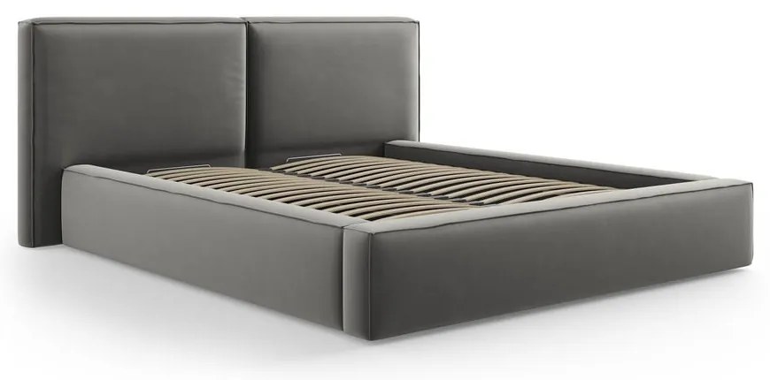Letto matrimoniale imbottito grigio in velluto con contenitore con rete inclusa 180x200 cm Arendal – Cosmopolitan Design