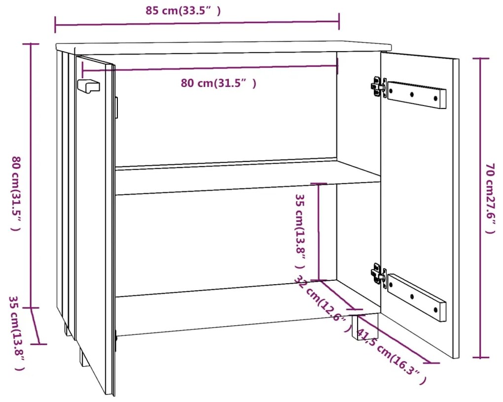 Credenza HAMAR Grigio Chiaro 85x35x80 cm Legno Massello di Pino