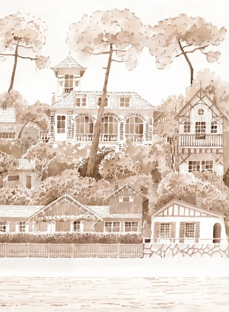 Isidore Leroy Carta da parati panoramica Front de Mer Sepia - Panel B