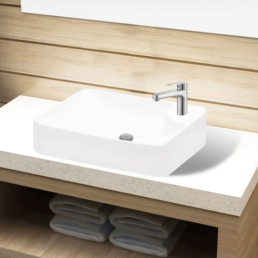 Lavandino Bagno İn Ceramica Bianca Con Foro Per Rubinetto /