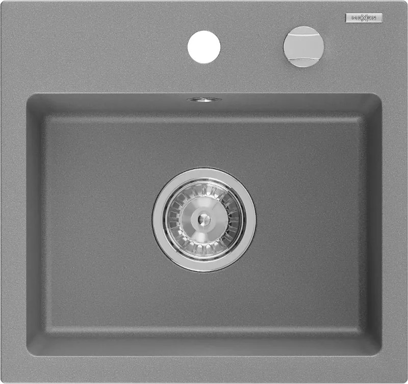 Mexen Milo lavello in granito a 1 vasca 435 x 410 mm, grigio, sifone cromato - 6505441000-71
