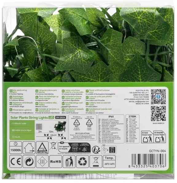 Aigostar - Catena LED solare 100xLED/12m IP65 bianco caldo ivy