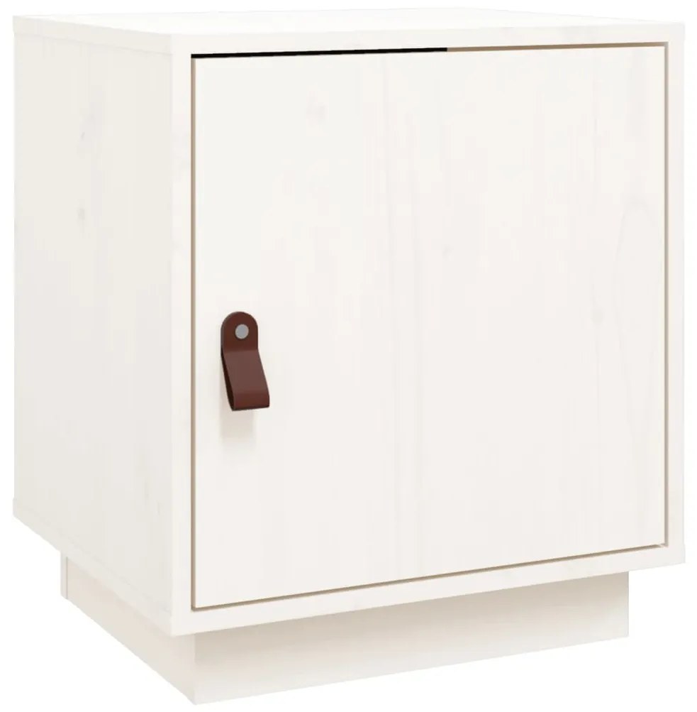 Comodino Bianco 40x34x45 cm in Legno Massello di Pino