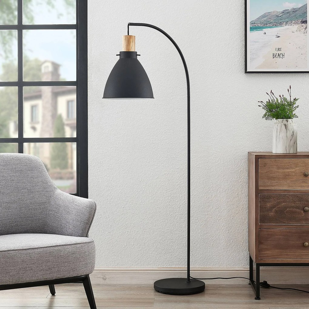Lampada da terra Trebale Lindby, Nero, Soggiorno / Sala da pranzo, Metallo, Scandinavo, Lampada da terra