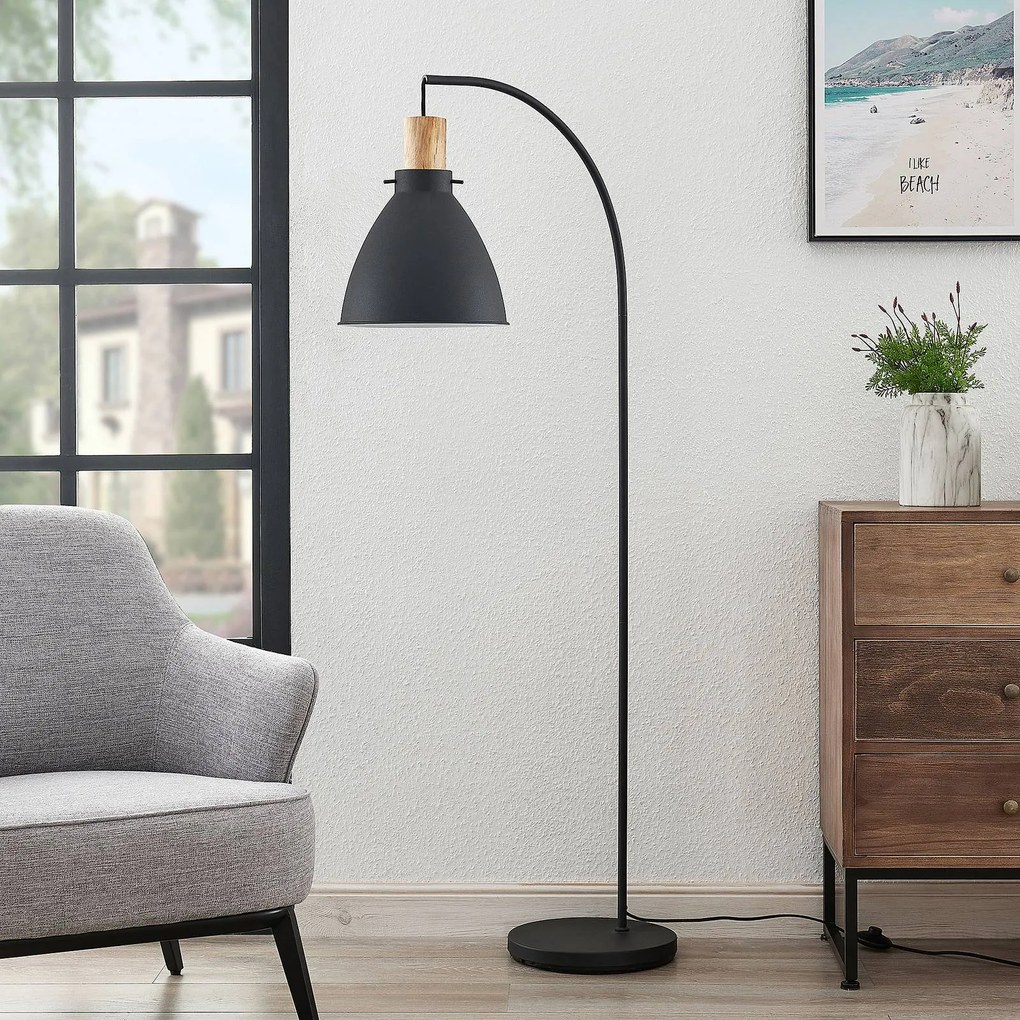 Lindby piantana Trebale, nero, legno, 154 cm, E27