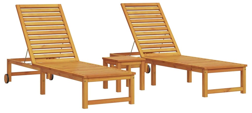 Lettino prendisole con tavolo in legno massello di acacia, lettino prendisole in legno massello di acacia