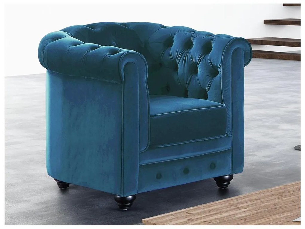 Poltrona CHESTERFIELD in velluto Verde petrolio
