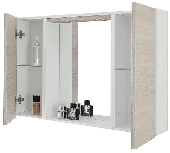 Specchiera bagno 91 cm con mobiletto 2 ante rovere chiaro con illuminazione led - Way