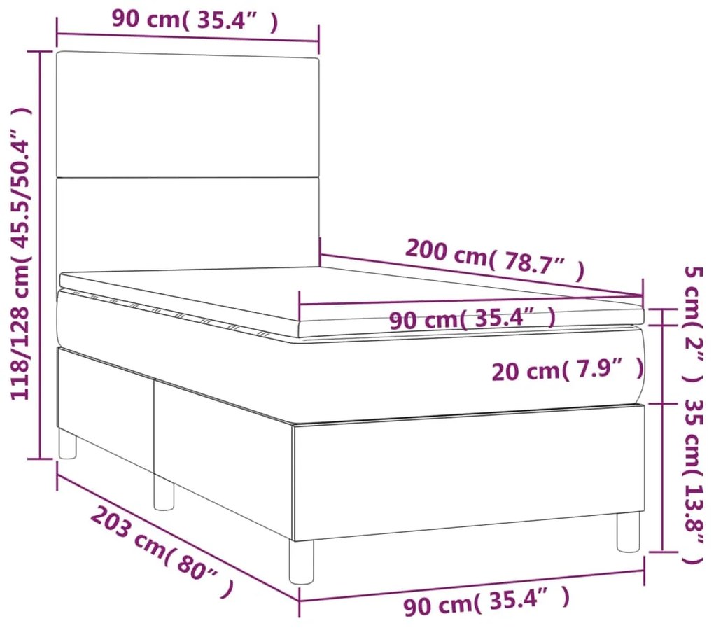 Giroletto a Molle con Materasso Marrone Scuro 90x200 cm Tessuto