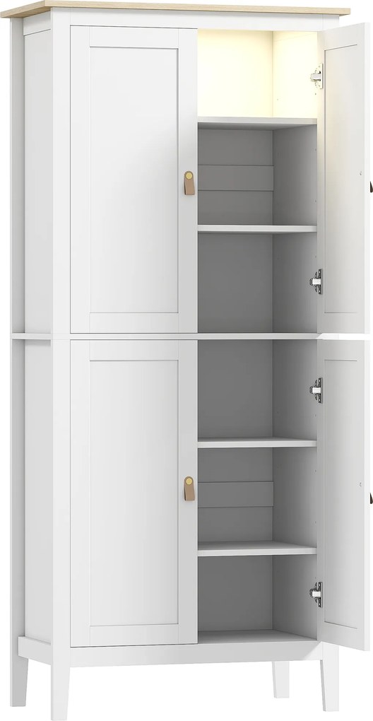 Credenza Mobile da Cucina 80x40x176,5 cm con Luce LED Dimmerabile a 3 Colori Ripiani Regolabili in MDF Bianco...
