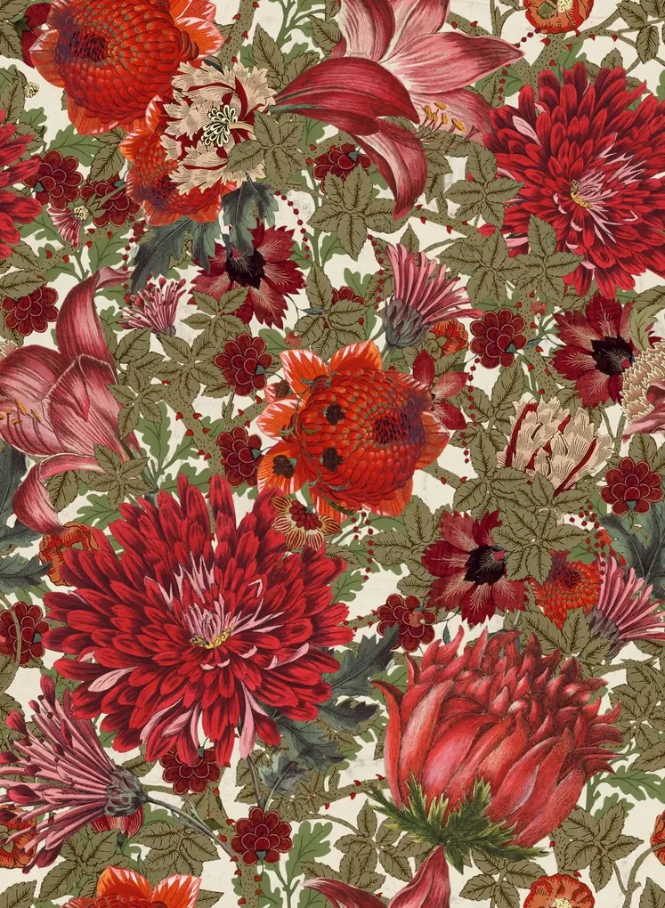 Mindthegap Carta da parati The Flowering - Red/ Green/ White