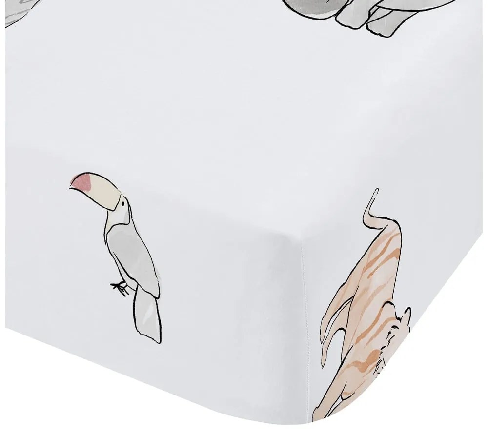 Lenzuolo con angoli per bambini bianco in cotone per letto singolo 90x190 cm Zoo Animals – Bianca