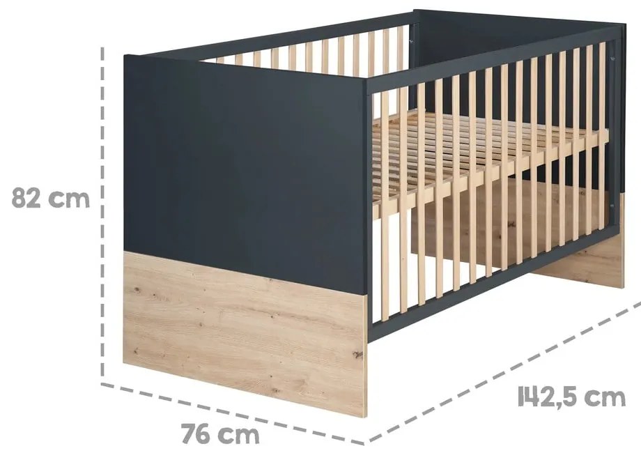Culla in grigio scuro-naturale 70x140 cm Lenn - Roba