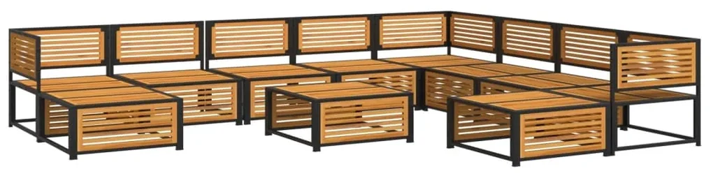 Set divano da giardino 11 pz con cuscini legno massello acacia