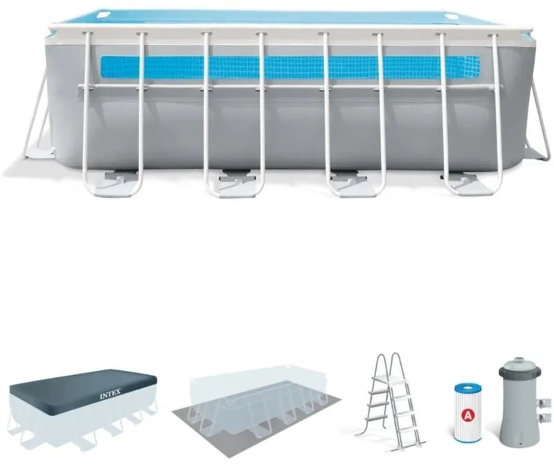 piscina fuori terra con struttura rettangolare intex "prisma frame clearview" grigio chiaro 400x200x122 cm - cod. 26770np