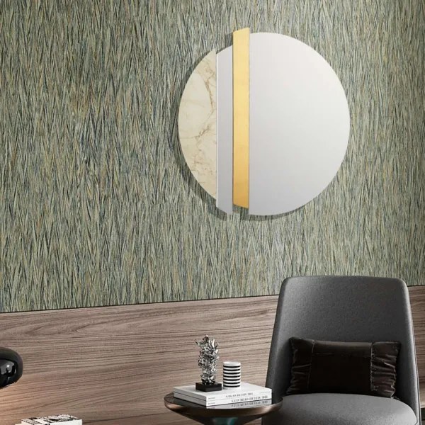 Specchio moderno 80 cm con decori foglia oro e effetto marmo avorio - KEVIN